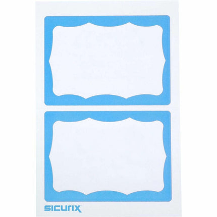 SICURIX Blue Border Adhesive Badges 2 Per Sheet 100 Pack White (67643)