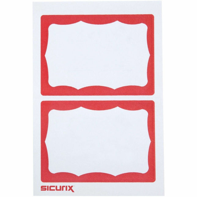 SICURIX Red Border Adhesive Badges 2 Per Sheet 100 Pack White