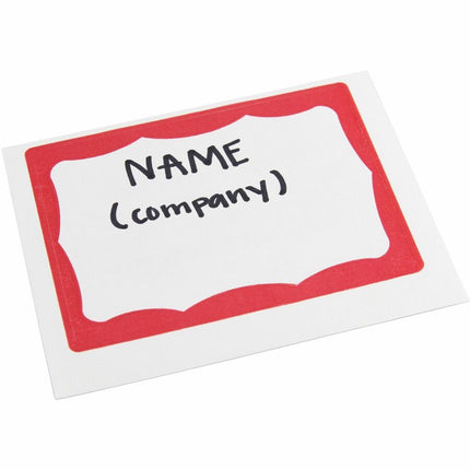 SICURIX Red Border Adhesive Badges 2 Per Sheet 100 Pack White (67642)