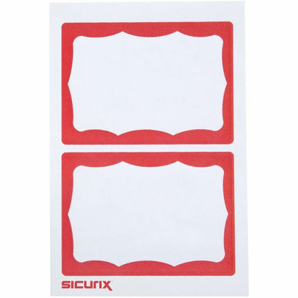 SICURIX Red Border Adhesive Badges 2 Per Sheet 100 Pack White (67642)