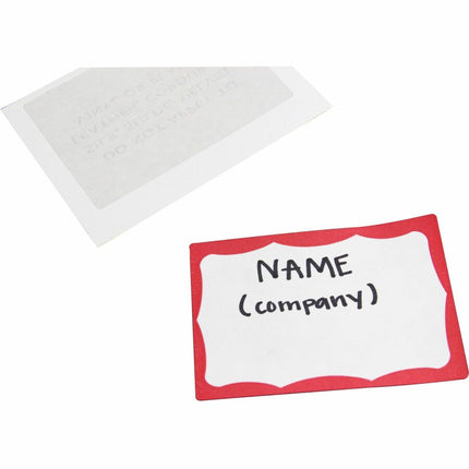 SICURIX Red Border Adhesive Badges 2 Per Sheet 100 Pack White (67642)