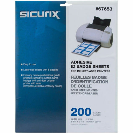 SICURIX Blue Border Adhesive Badges 8 Per Sheet 200 Pack White (67653