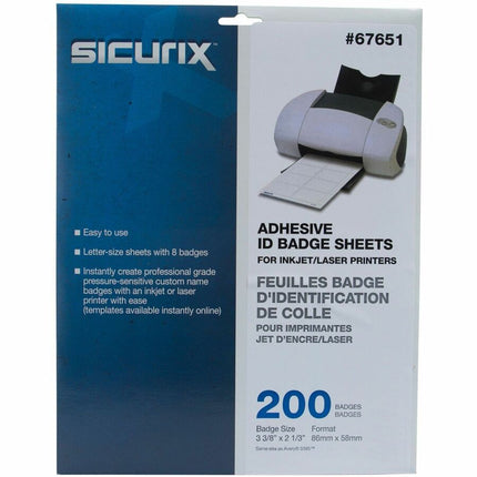 SICURIX Plain White Adhesive Badges 8 Per Sheet 200 Pack White (67651)