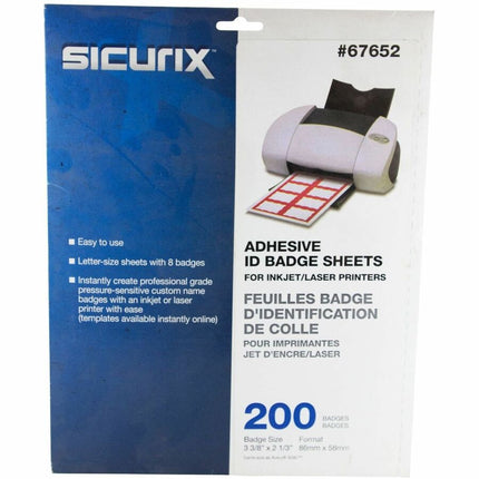 SICURIX Red Border Adhesive Badges 8 Per Sheet 200 Pack White (67652)