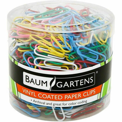 Baumgartens Vinyl Coated Paper Clips Jumbo Size 200 Pack ASSORTED Colors (ES-9400)