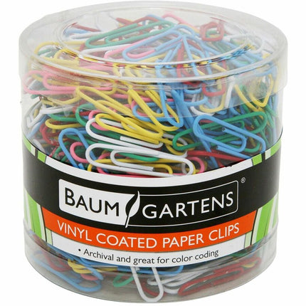 Baumgartens Vinyl Coated Paper Clips #1 Standard Size 500 Pack ASSORTED Colors (ES-9500)