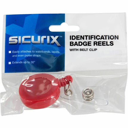 SICURIX Standard ID Badge Reel Round Swivel Spring Clip Strap Red (68842)