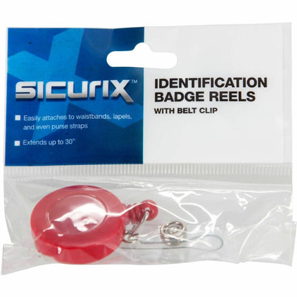 SICURIX Standard ID Badge Reel Round Belt Clip Strap Red (68822)