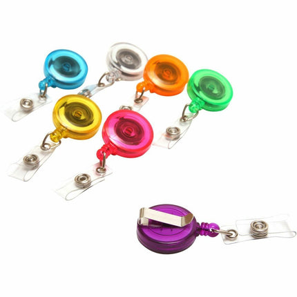 SICURIX Translucent ID Badge Reels Round Belt Clip Strap 48 Pack Assorted Colors (68850)
