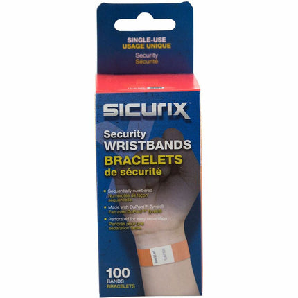 SICURIX Sequentially Numbered Security Wristbands 100 Pack ORANGE (85050)