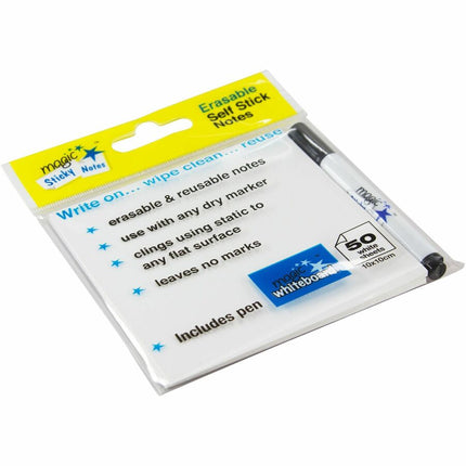 Magic Whiteboard Sticky Notes Pad WHITE 50 Sheets (4"x4") Portable Dry-Erase Surface (MW1351)