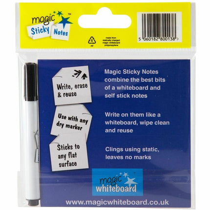 Magic Whiteboard Sticky Notes Pad WHITE 50 Sheets (4"x4") Portable Dry-Erase Surface (MW1351)