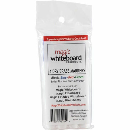 Magic Whiteboard Dry Erase Markers | BLACK BLUE GREEN RED | Low-Odor | Non-Toxic (MW5204)