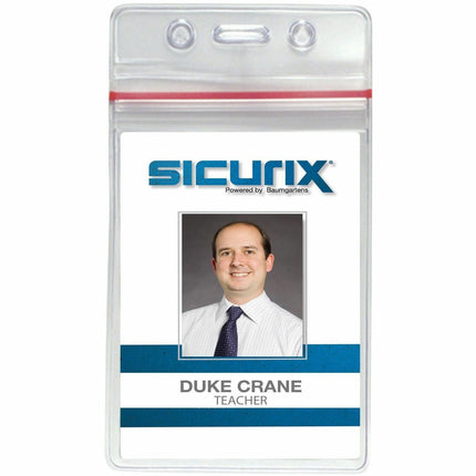 SICURIX Zip Closure Sealable ID Badge Holders Vertical 50 Pack CLEAR (47840)