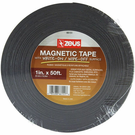 Zeüs Write on/Wipe Off Magnetic Label Tape Industrial Durable Self-Adhesive Flexible Roll Refill 50' x 1" WHITE (66151)