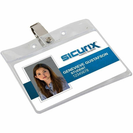 SICURIX Standard Badge Holders Horizontal Clip 50 Pack CLEAR (67850)