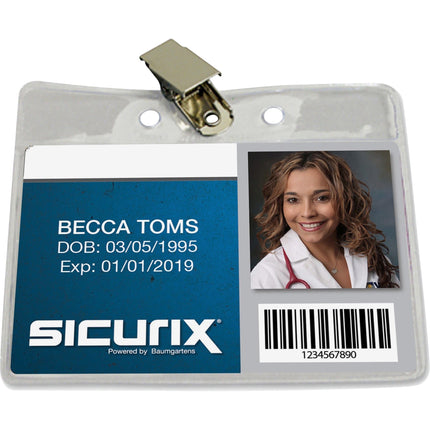 SICURIX Standard Badge Holders Horizontal Clip 50 Pack CLEAR (67850)