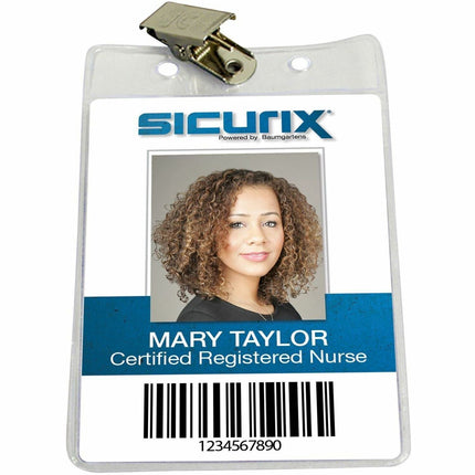 SICURIX Standard Badge Holders Vertical Clip 50 Pack CLEAR (67860)
