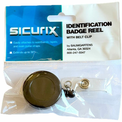 SICURIX Standard ID Badge Reel Round Belt Clip Strap BLACK (68824)