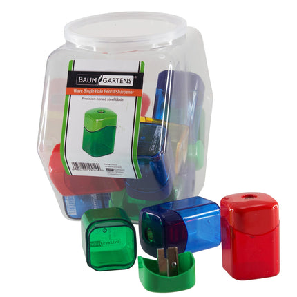 Baumgartens Pencil Sharpeners Wave Single Hole Hexagonal Tub Display of 15 ASSORTED Colors (19059)