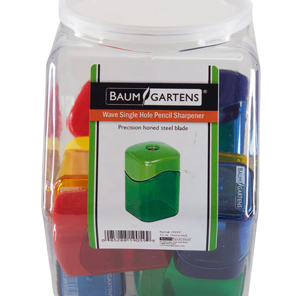 Baumgartens Pencil Sharpeners Wave Single Hole Hexagonal Tub Display of 15 ASSORTED Colors (19059)