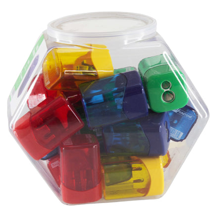 Baumgartens Pencil Sharpeners Wave Dual Hole Hexagonal Tub Display of 15 ASSORTED Colors (19069)