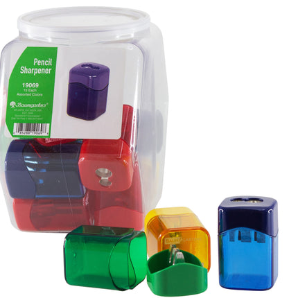 Baumgartens Pencil Sharpeners Wave Dual Hole Hexagonal Tub Display of 15 ASSORTED Colors (19069)