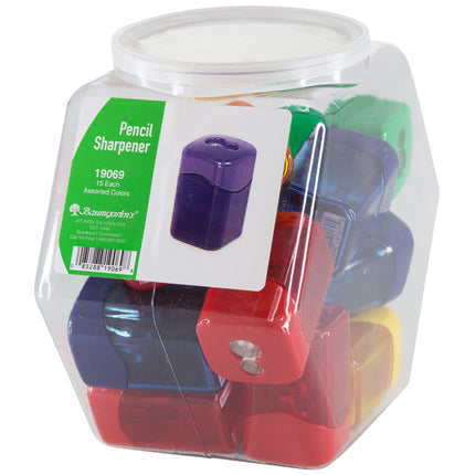 Baumgartens Pencil Sharpeners Wave Dual Hole Hexagonal Tub Display of 15 ASSORTED Colors (19069)