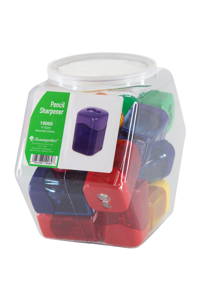 Baumgartens Pencil Sharpeners Wave Dual Hole Hexagonal Tub Display of 15 ASSORTED Colors (19069)
