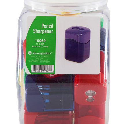 Baumgartens Pencil Sharpeners Wave Dual Hole Hexagonal Tub Display of 15 ASSORTED Colors (19069)