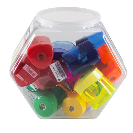 Baumgartens Pencil Sharpeners Geo Rondo Single Hole Hexagonal Tub Display of 18 ASSORTED Colors (19309)