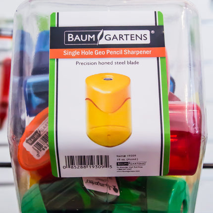 Baumgartens Pencil Sharpeners Geo Rondo Single Hole Hexagonal Tub Display of 18 ASSORTED Colors (19309)