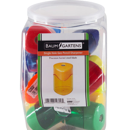 Baumgartens Pencil Sharpeners Geo Rondo Single Hole Hexagonal Tub Display of 18 ASSORTED Colors (19309)
