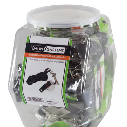Baumgartens Whistle with Lanyard Hexagonal Tub Display of 24 CHROME (20119)