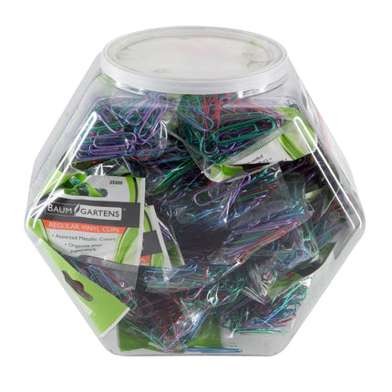 Baumgartens Vinyl Coated Paper Clips Metallic 4" Hexagonal Tub Display of 100 ASSORTED Colors (26749)