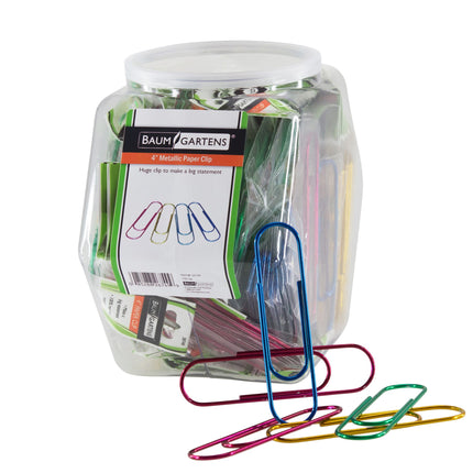 Baumgartens Vinyl Coated Paper Clips Metallic 4" Hexagonal Tub Display of 100 ASSORTED Colors (26749)