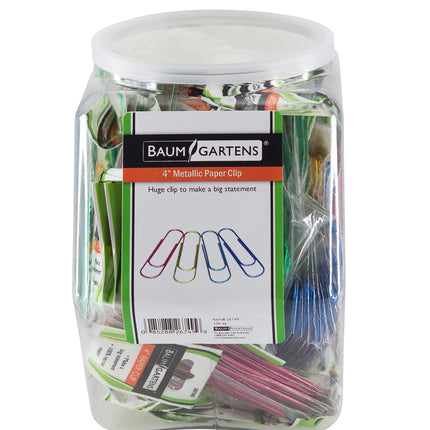 Baumgartens Vinyl Coated Paper Clips Metallic 4" Hexagonal Tub Display of 100 ASSORTED Colors (26749)