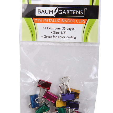 Baumgartens Metallic Designer Binder Clips Mini 12 Pack ASSORTED Colors (29710)