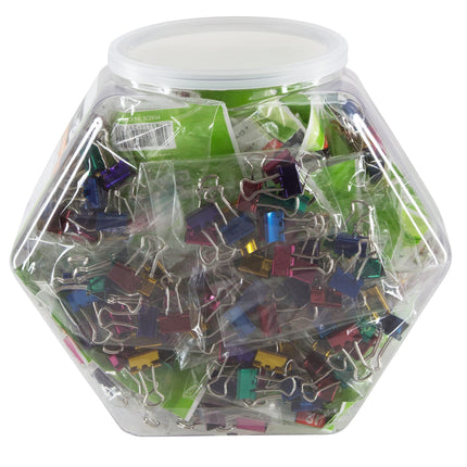Baumgartens Designer Binder Clips Metallic Mini Hexagonal Tub Display of 36 ASSORTED Colors (29719)