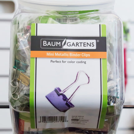 Baumgartens Designer Binder Clips Metallic Mini Hexagonal Tub Display of 36 ASSORTED Colors (29719)