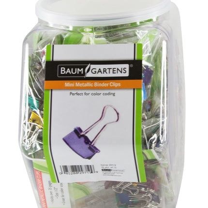 Baumgartens Designer Binder Clips Metallic Mini Hexagonal Tub Display of 36 ASSORTED Colors (29719)