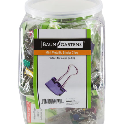 Baumgartens Designer Binder Clips Metallic Mini Hexagonal Tub Display of 36 ASSORTED Colors (29719)