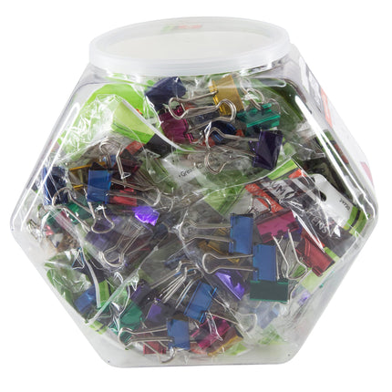 Baumgartens Designer Binder Clips Metallic Small Hexagonal Tub Display of 24 ASSORTED Colors (29729)