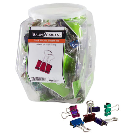 Baumgartens Designer Binder Clips Metallic Small Hexagonal Tub Display of 24 ASSORTED Colors (29729)