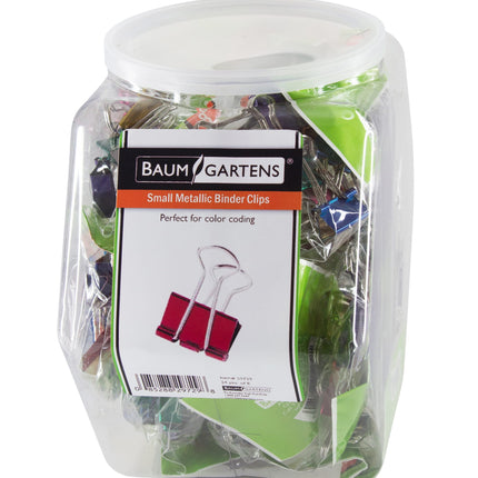 Baumgartens Designer Binder Clips Metallic Small Hexagonal Tub Display of 24 ASSORTED Colors (29729)