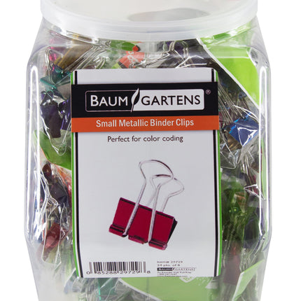 Baumgartens Designer Binder Clips Metallic Small Hexagonal Tub Display of 24 ASSORTED Colors (29729)
