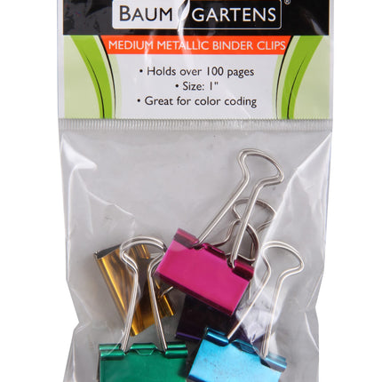 Baumgartens Metallic Designer Binder Clips Medium 5 Pack ASSORTED Colors (29730)