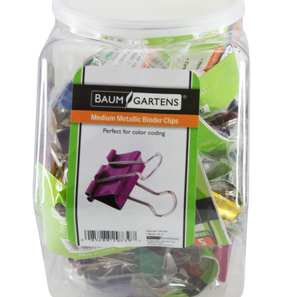 Baumgartens Designer Binder Clips Metallic Medium Hexagonal Tub Display of 18 ASSORTED Colors (29739)