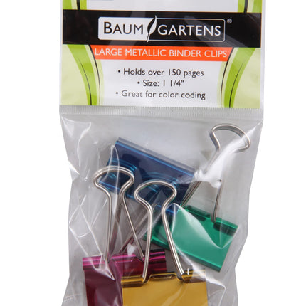 Baumgartens Metallic Designer Binder Clips Large 4 Pack ASSORTED Colors (29740)