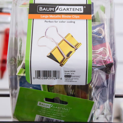 Baumgartens Designer Binder Clips Metallic Large Hexagonal Tub Display of 12 ASSORTED Colors (29749)